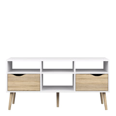 Oslo TV Unit - Wide - 2 Drawers 4 Shelves in White and Oak