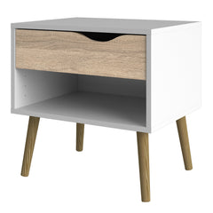 Oslo Bedside 1 Drawer in White and Oak (Package of 2.)