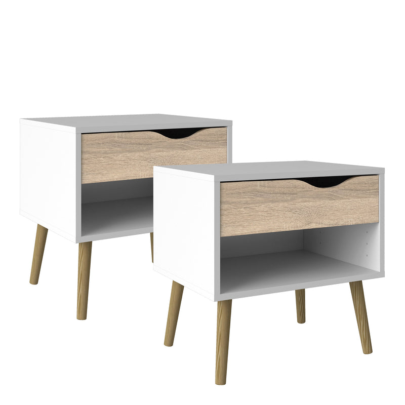 Oslo Bedside 1 Drawer in White and Oak (Package of 2.)