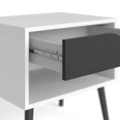 Oslo Bedside 1 Drawer in White and Black Matt