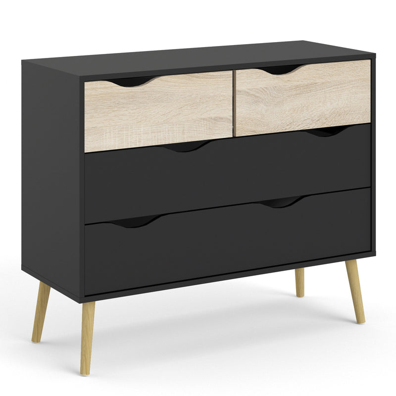 Oslo Chest of 4 Drawers (2+2) in Black and Oak