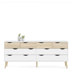 Oslo Double Dresser with 8 Drawers in White and Oak