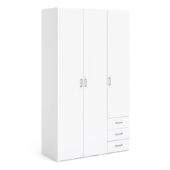 Space Wardrobe - 3 Doors 3 Drawers in White 2000