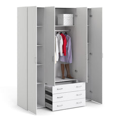 Space Wardrobe - 4 Doors 3 Drawers in White 2000