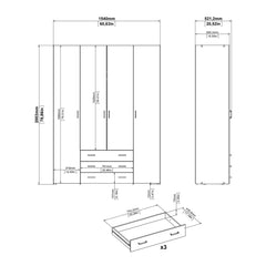 Space Wardrobe - 4 Doors 3 Drawers in White 2000