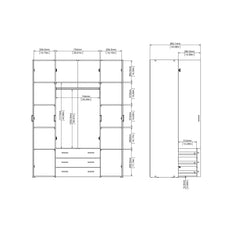 Space Wardrobe - 4 Doors 3 Drawers in Oak 2000