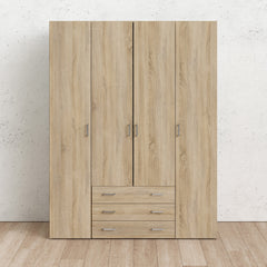 Space Wardrobe - 4 Doors 3 Drawers in Oak 2000