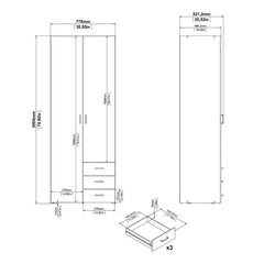 Space Wardrobe - 2 Doors 3 Drawers in White 2000