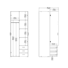 Space Wardrobe - 2 Doors 3 Drawers in White 2000