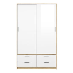 Line Wardrobe - 2 Doors 4 Drawers in Oak with White High Gloss