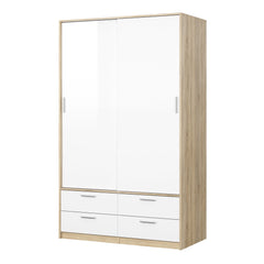 Line Wardrobe - 2 Doors 4 Drawers in Oak with White High Gloss