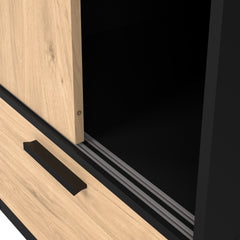 Line Wardrobe with 2 Doors + 2 Drawers in Black and Jackson Hickory Oak