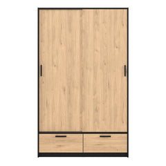 Line Wardrobe with 2 Doors + 2 Drawers in Black and Jackson Hickory Oak