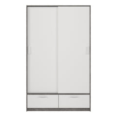 Line Wardrobe with 2 Doors + 2 Drawers in White and Concrete