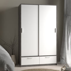 Line Wardrobe with 2 Doors + 2 Drawers in White and Concrete