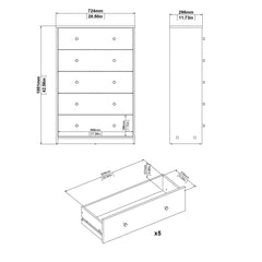 May Chest of 5 Drawers in White