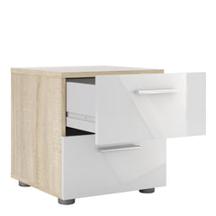 Pepe Bedside 2 Drawers in Oak with White High Gloss