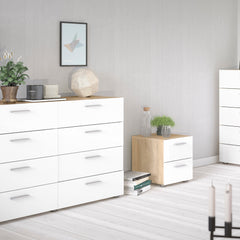 Pepe Bedside 2 Drawers in Oak with White High Gloss