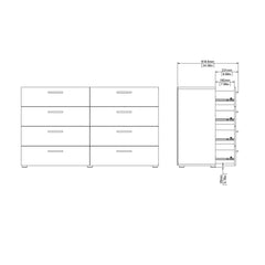 Pepe Wide Chest of 8 Drawers (4+4) in White Woodgrain