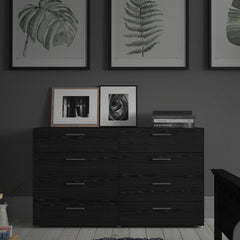 Pepe Wide Chest of 8 Drawers (4+4) in Black Woodgrain