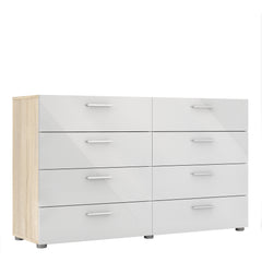 Pepe Wide Chest of 8 Drawers (4+4) in Oak with White High Gloss