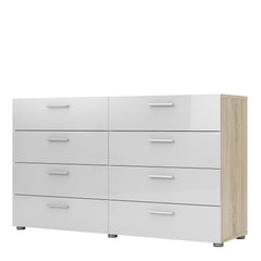 Pepe Wide Chest of 8 Drawers (4+4) in Oak with White High Gloss