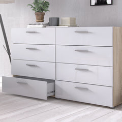 Pepe Wide Chest of 8 Drawers (4+4) in Oak with White High Gloss