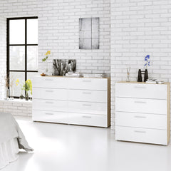 Pepe Wide Chest of 8 Drawers (4+4) in Oak with White High Gloss