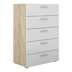 Pepe Chest of 5 Drawers in Oak with White High Gloss