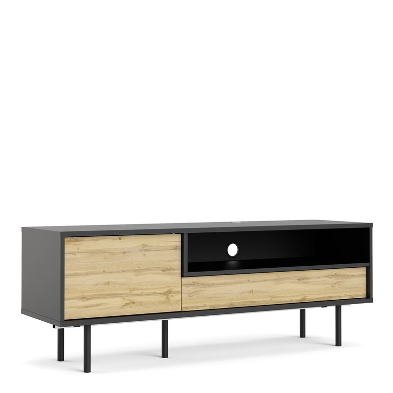 Match TV-Unit 1 Door + 1 Drawer in Black/Oak