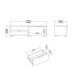 Match TV Unit 1 Drawers 2 Shelf in White High Gloss