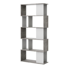 Maze Open Bookcase 4 Shelves in Concrete and White