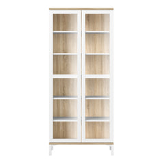 Display Cabinet Glazed 2 Doors in White and Oak