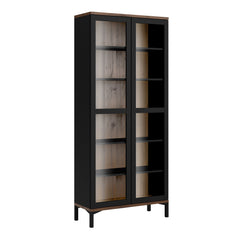 Display Cabinet Glazed 2 Doors in Black and Walnut