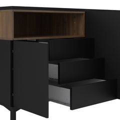 Sideboard 3 Drawers 3 Doors in Black and Walnut