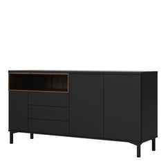 Sideboard 3 Drawers 3 Doors in Black and Walnut