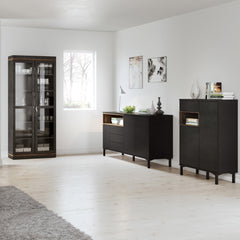 Sideboard 3 Drawers 3 Doors in Black and Walnut