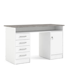 Function Plus Desk 4 Drawer 1 Door in White and Grey