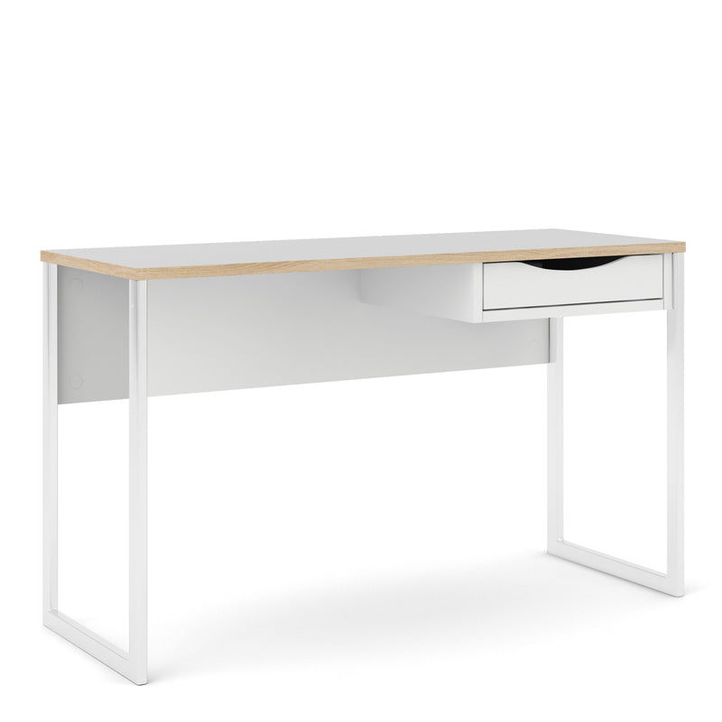 Function Plus Desk 1 Drawer Wide in White with Oak Trim