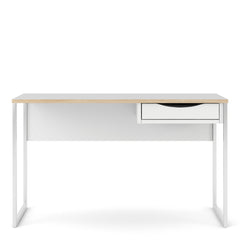 Function Plus Desk 1 Drawer Wide in White with Oak Trim