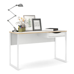 Function Plus Desk 1 Drawer Wide in White with Oak Trim