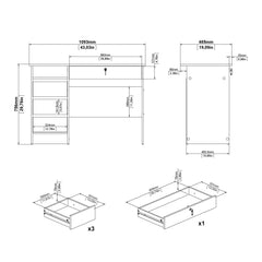 Function Plus Desk (3+1) handle free Drawer in Jackson Hickory Oak