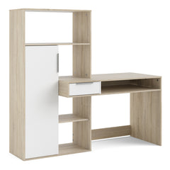 Function Plus Desk multi-functional Desk with Drawer and 1 Door in White and Oak