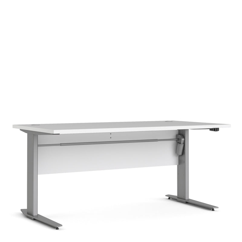 Prima Desk 150 cm in White with Height adjustable legs with electric control in Silver grey steel