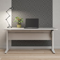 Prima Desk 150 cm in White with Height adjustable legs with electric control in Silver grey steel