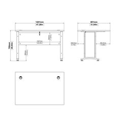 Prima Desk 120 cm in White with Silver grey steel legs