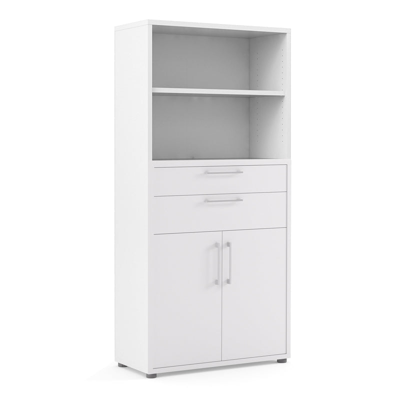 Prima Bookcase 2 Shelves With 2 Drawers And 2 Doors In White