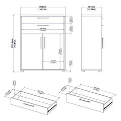 Prima Bookcase 3 Shelves With 2 Drawers And 2 Doors In White