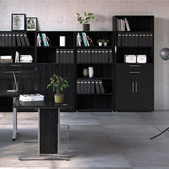 Prima Bookcase 2 Shelves With 2 Drawers And 2 Doors In Black Woodgrain