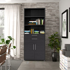 Prima Bookcase 2 Shelves With 2 Drawers And 2 Doors In Black Woodgrain